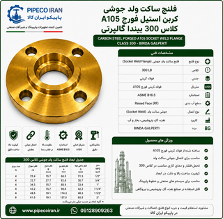 فلنج ساکت ولد جوشی کربن استیل فورج A105 کلاس 300 رده 80 بیندا گالپرتی