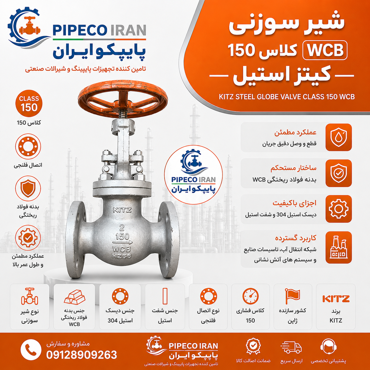 شیر سوزنی فولاد کلاس 150 کیتز WCB A216