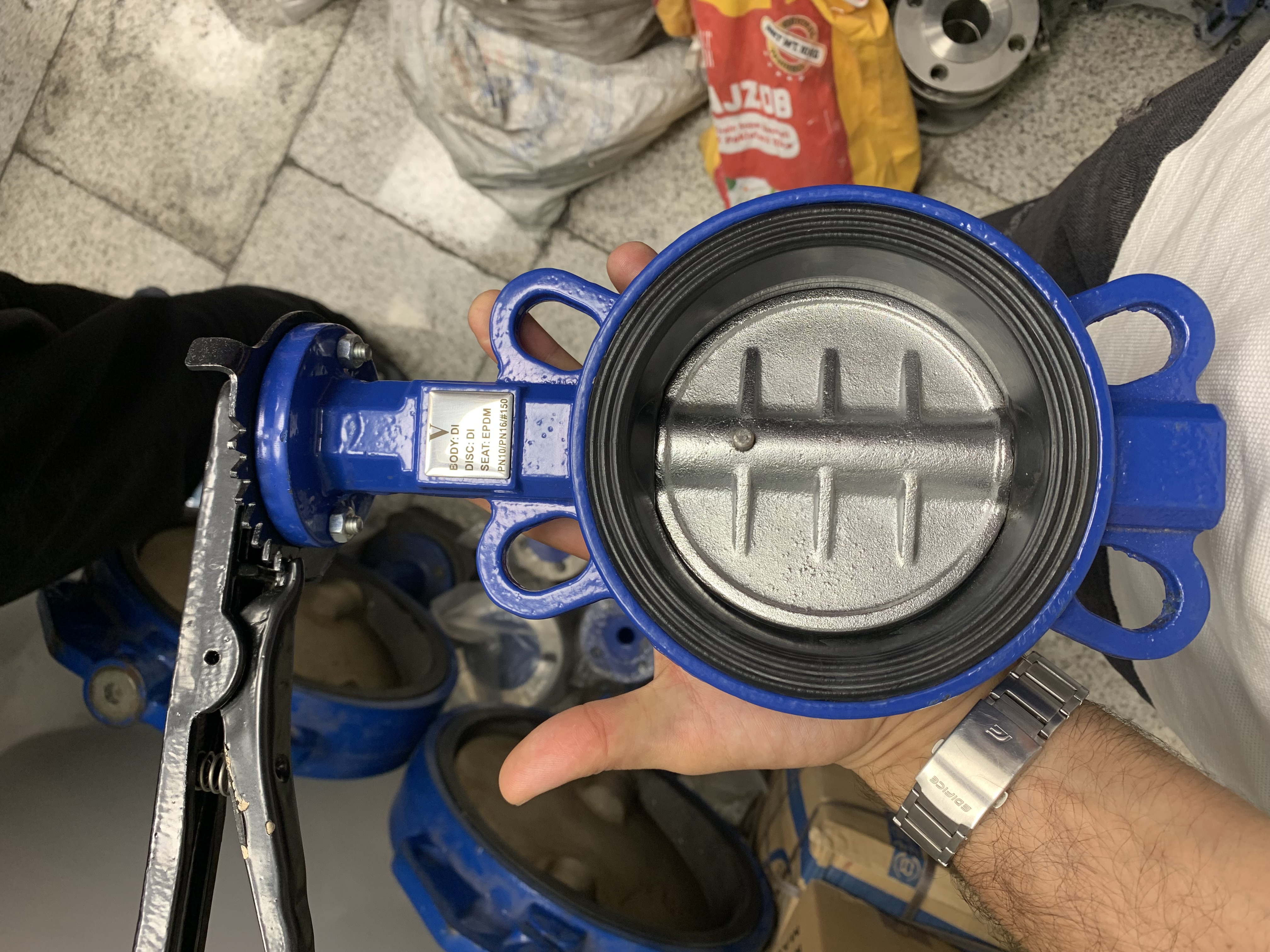 شیر پروانه‌ای ویفری اهرمی V دیسک چدن سیت EPDM